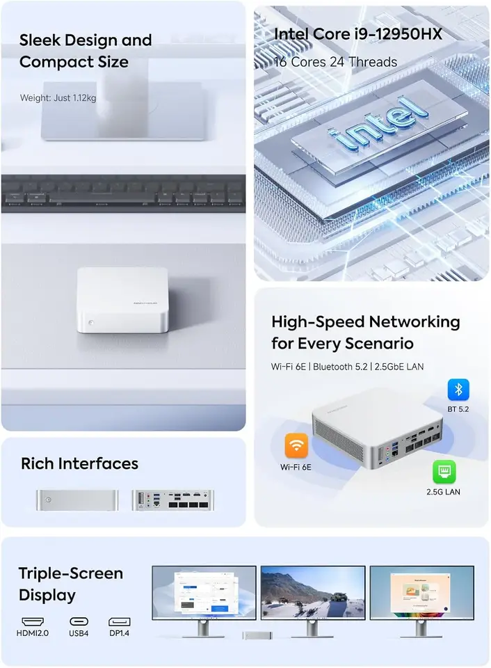 MINISFORUM M1-1295 Mini PC: Intel Core i9-12950HX, 32 GB de RAM +