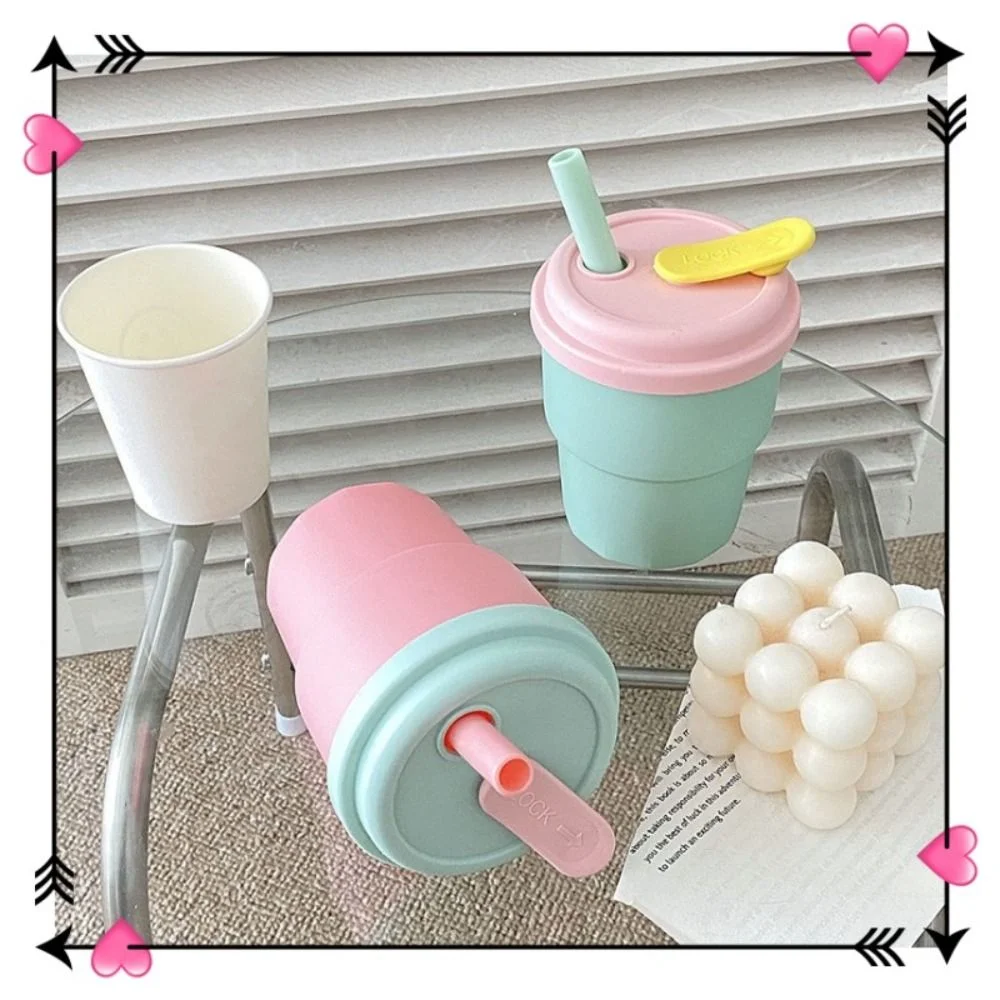 380ML Silicone Water Cup Portable Cute Children's Plastic Cup with Straw Leakproof Sport Water Bottle Children Birthday Gift