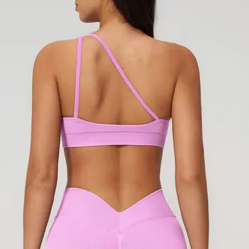 Shockproof Yoga Bra One Shoulder Irregular Shoulder Strap Female Fitness Push Up Sports Underwear Hollow-out Slim Ventilate Bra