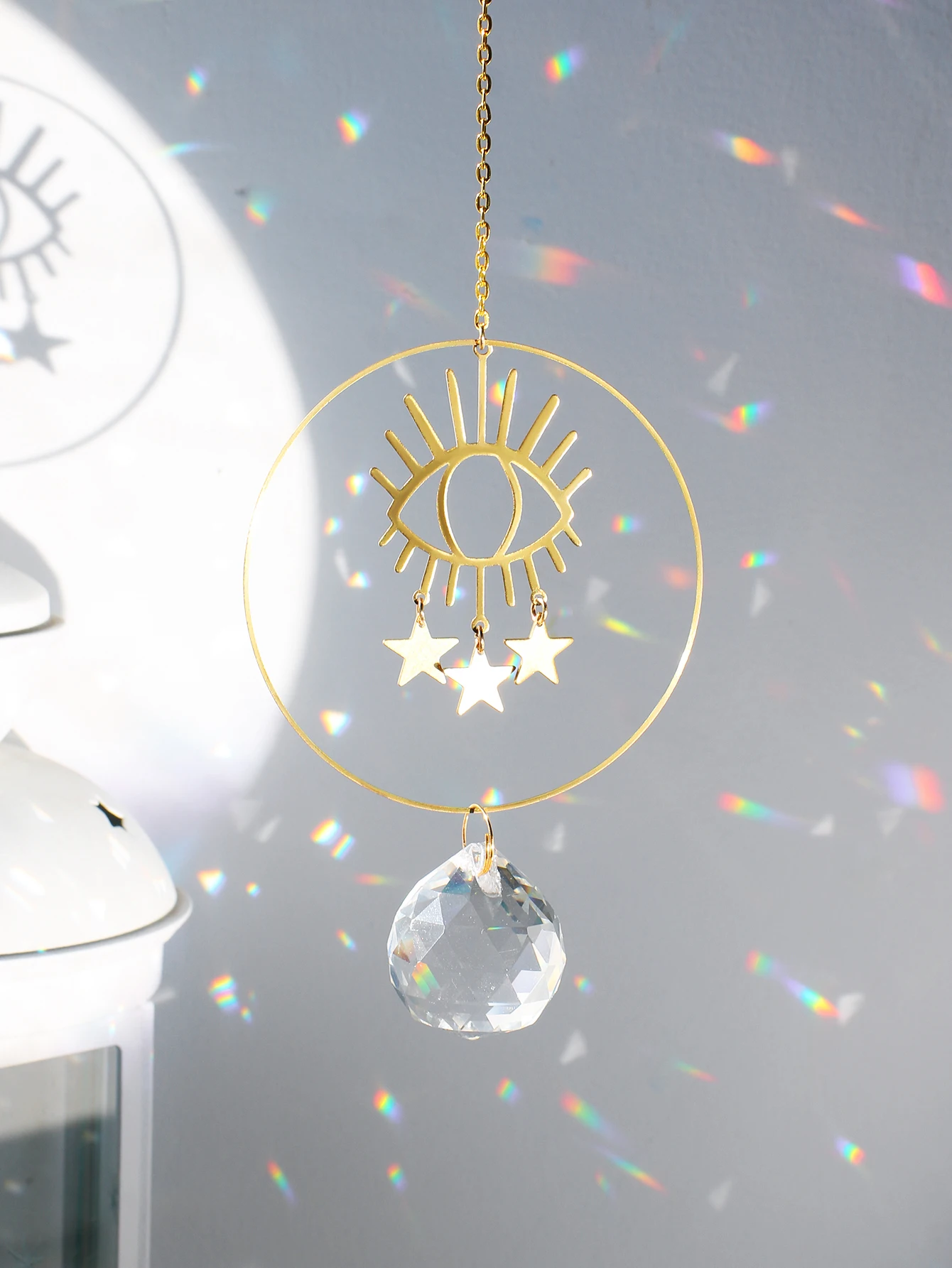 Hanging Crystal Suncatcher Evil Eye Star Prisms Stained Glass Sun Catcher Rainbow Maker Round Garden Pendant Outdoor Decorations