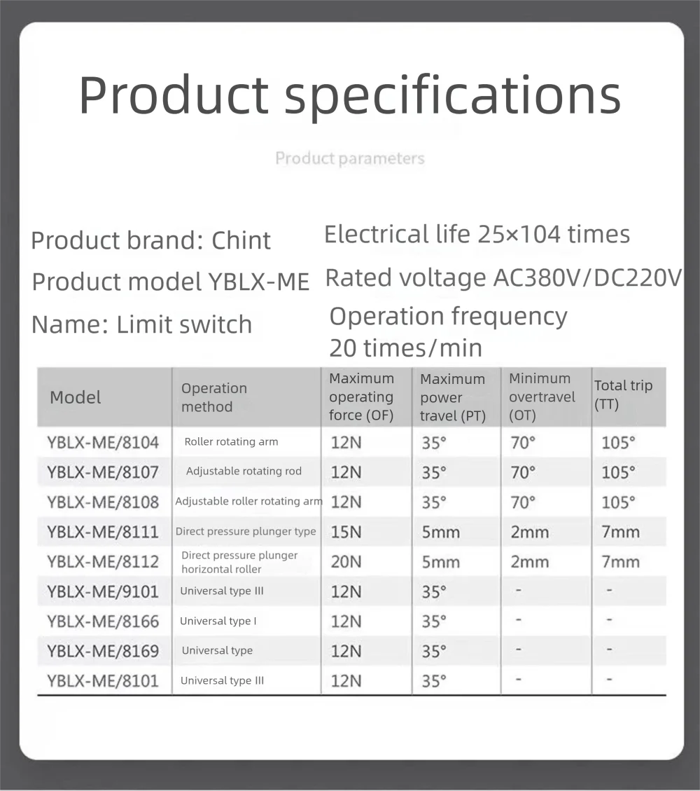 Original Micro Limit Travel Switch Zubehör YBLX-ME/8108/8104/8111/8112/8107/8166/8101/9101/8122/8169 Chint Smart Connector – Detail 1