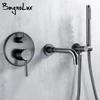 Bathtub Mixer Tap Set Shower Hot And Cold Bathroom Faucet Brushed Stanless Steel Diverter With Wall Mount Spout Handheld Hose 1