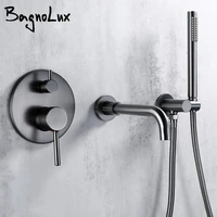 Bathtub Mixer Tap Set Shower Hot And Cold Bathroom Faucet Brushed Stanless Steel Diverter With Wall Mount Spout Handheld Hose 1