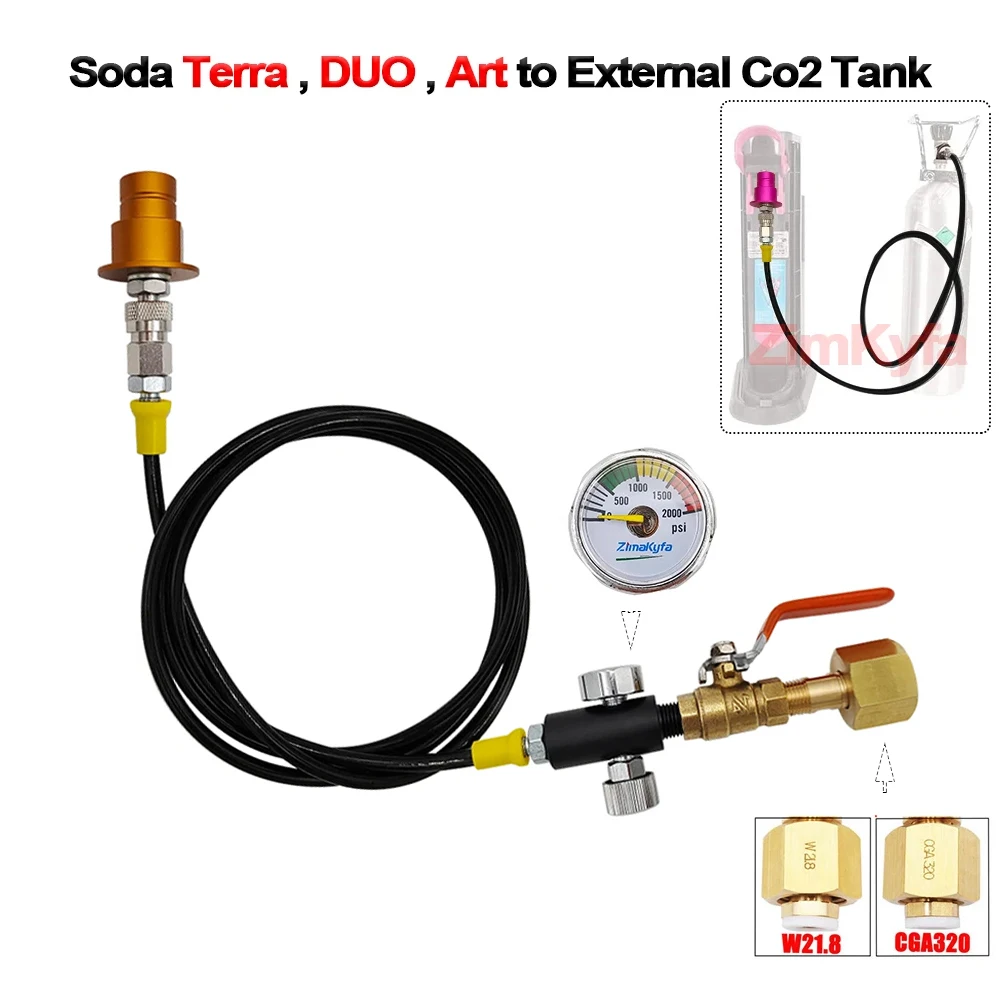 Tubo Co2 Lungo 150Cm Per Sodastream Quick Connect Duo Terra Art Soda Machine Al Serbatoio Esterno Della Bottiglia Con Valvola A Sfera Di Controllo Del