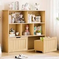 Toy Storage Organizer, Kids Bookshelf and Toy Storage with 2 Movable Drawers, Toy Chest Shelf Organizer with Hidden Wheels and 5 2