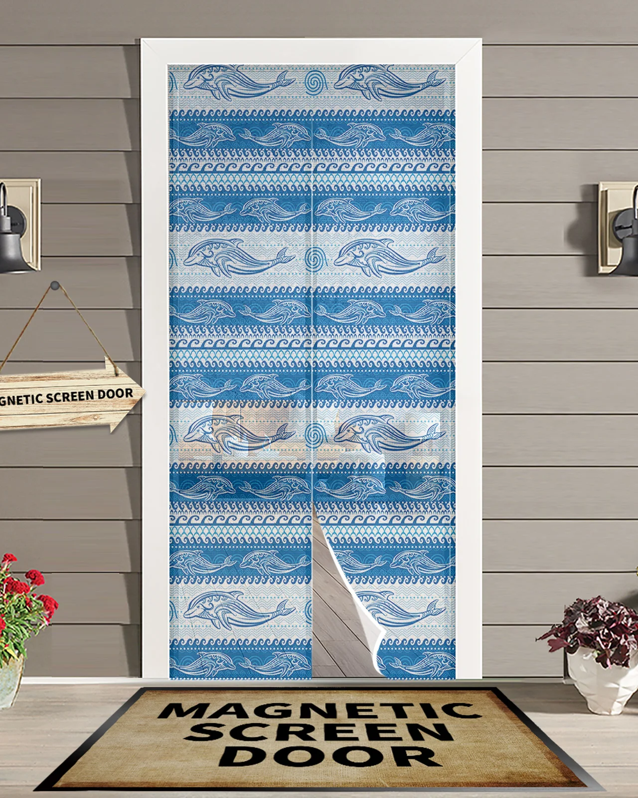 

Summer Dolphin Waves Texture Summer Magnetic Screen Door Curtain Anti Mosquito Net Insect Fly Bug Kitchen Curtains