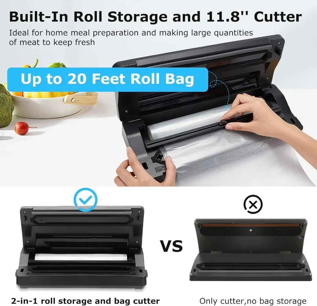 Food Vacuum Sealer Machine 10-In-1 with Bag Storage(Up To 20FT) and Cutter,with Moist/Dry/Canister 5 Food Modes