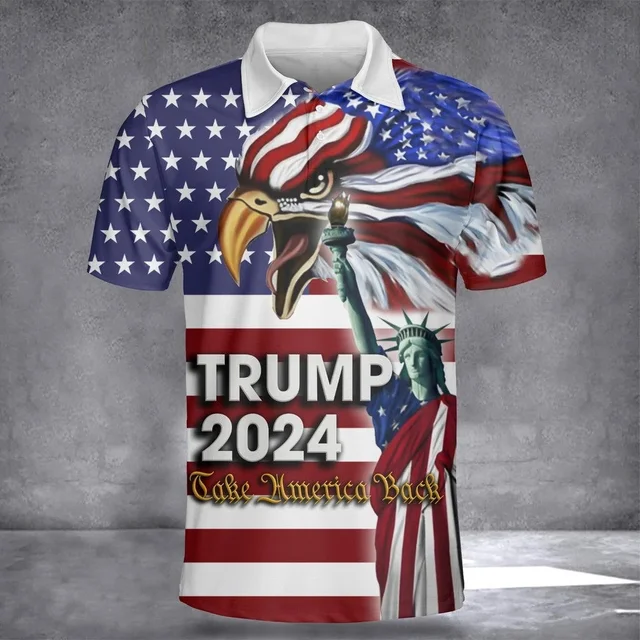 Trump 2024 Graphic Polo Shirts For Mens 3D Print America US Flag T-shirt Streetwear Donald Fans Polo Shirts Clothes Golf Wear 3