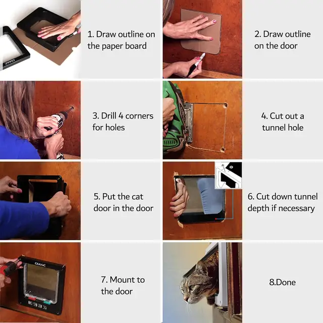 TONG Dog Cat Flap Door with 4 Way Security Lock Flap Door for Dog Cats Kitten ABS Plastic Small Pet Gate Door Kit Cat Dogs Flap 6