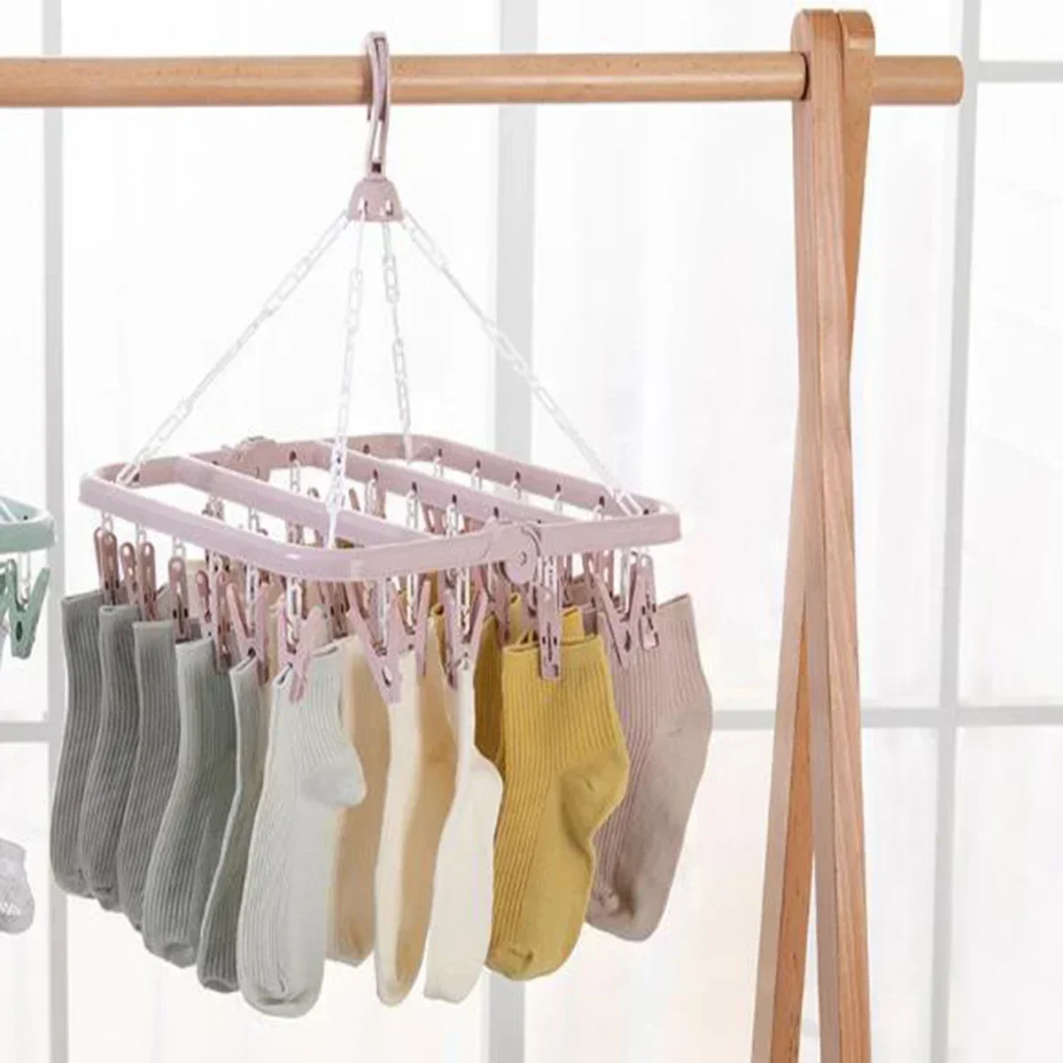 32-clip Large Capacity Plastic Socks Hanger Underwear Durable Clothes Drying Rack Clothes Rack For Baby Household Storage clothes hanger clothes rack storage hanger