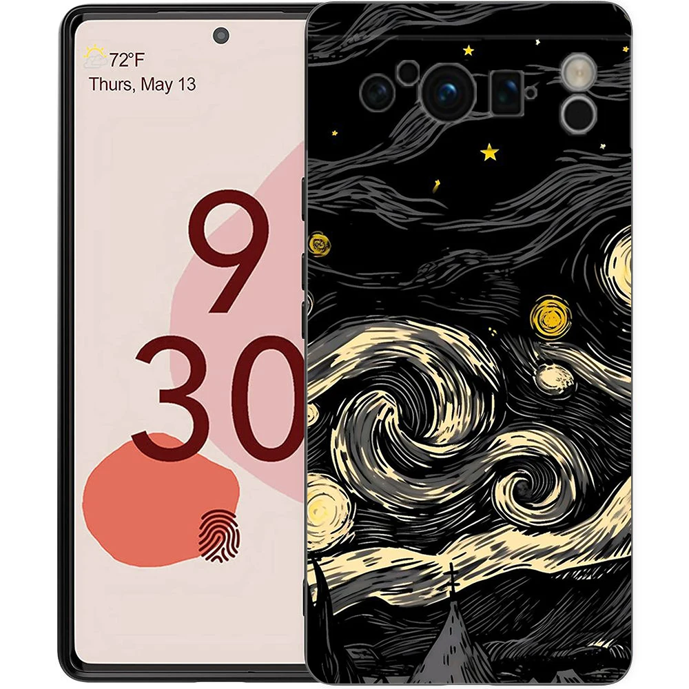 Celestial Night Art Silicone Shockproof Phone Case - Black Cover
