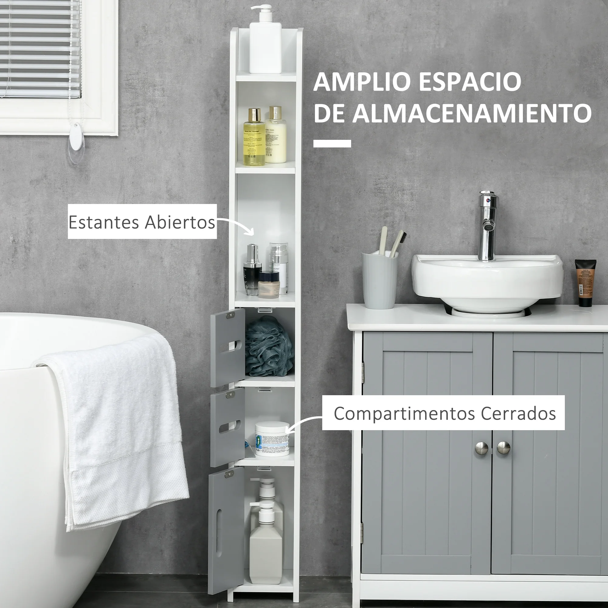 Mobile da bagno multiuso alto e stretto con 2 ripiani 1 porta e 2 cassetti  portaoggetti 15x33x136cm colore bianco - AliExpress