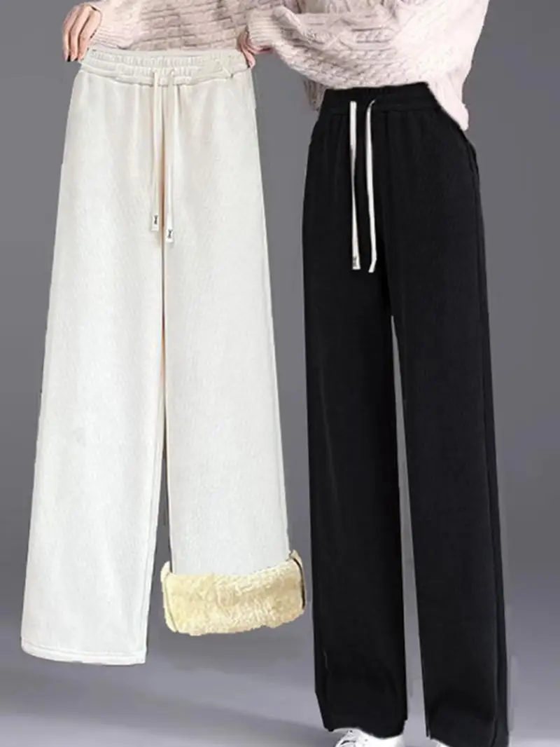 Lamb Velvet Women's Pants Fce Lined Thiened Autumn Winter Straight Leg Drapey Small Size White Pants Corduroy Wide Leg P...