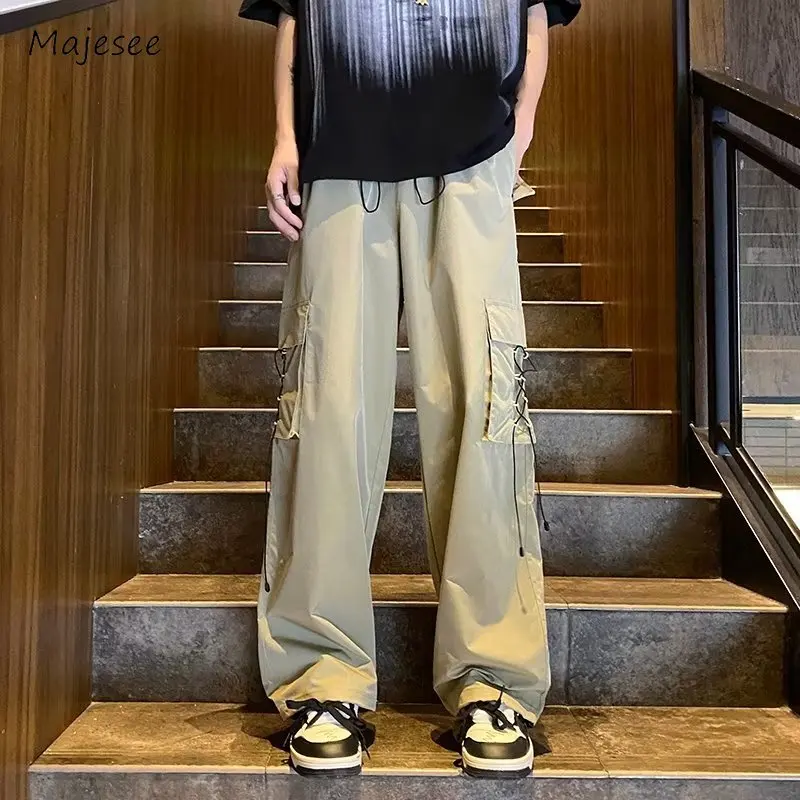 

Брюки-карго мужские повседневные мешковатые, летняя уличная одежда с карманами, Дышащие Модные простые универсальные брюки в японском стиле с Кулиской