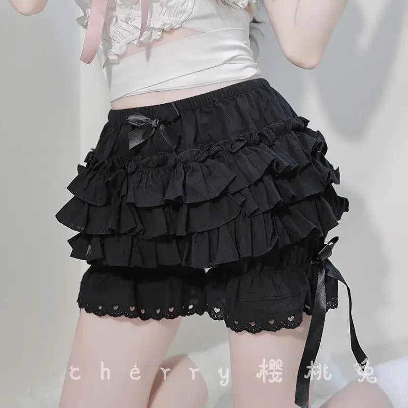 Gothic Style Bow Ruffles Lace Lolita Safety Shorts Women Y2k Aesthetic E-girl Kawaii Victoria Bloomers Plus Size 2xl
