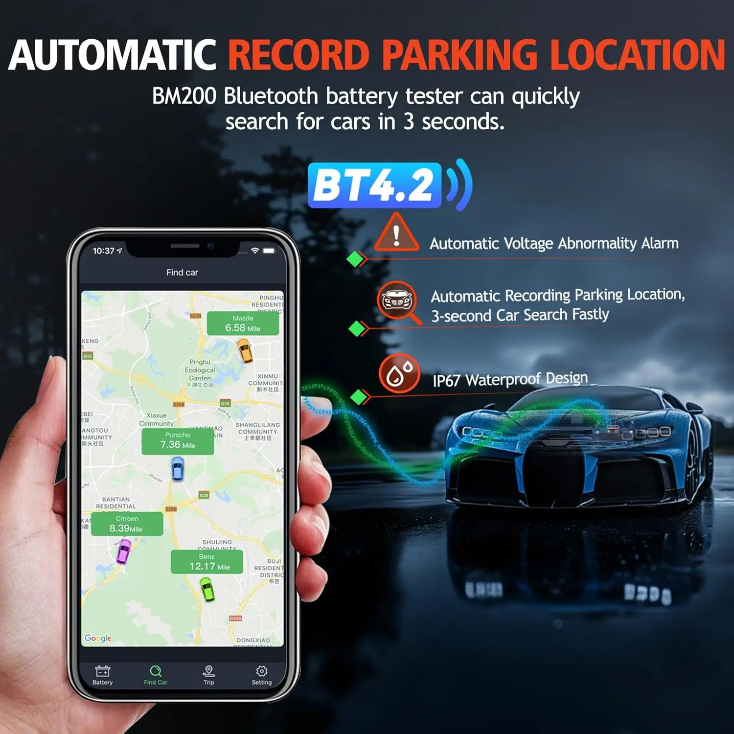 12V Car Battery Tester with Bluetooth, Voltage History & Alarm for Vehicle Monitoring