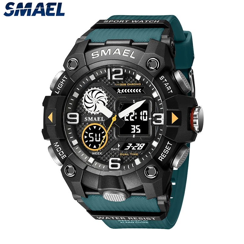 SMAEL Brand Watch 50M Waterproof LED Back Light Week Display Alarm Clock Male 8055 Casual Quartz Wristwatches Men Watches Sport foxbox men watch sport waterproof led light alarm clock dual time display week auto date wristwatches quartz watches sports time