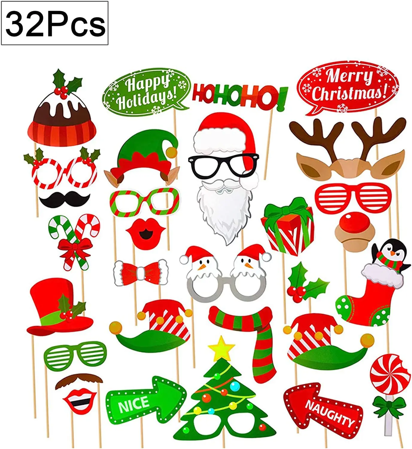Christmas Photo Props Glasses Hat Kit Masks Lips Beard Snowman Santa Claus Kids Adult Favor Gifts Merry Christmas Party Decor