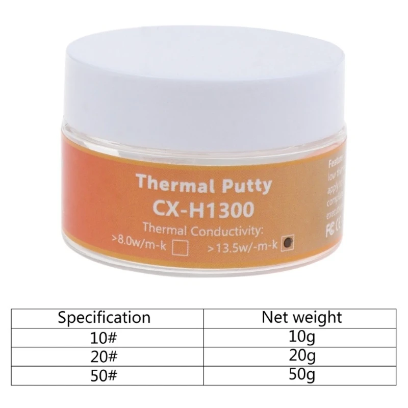 

H1300 Thermal Putty 13.5W/m.K Thermal Conductive Grease Paste Plaster Non-Conductive Heat Sink Compound 10/20/50/70g