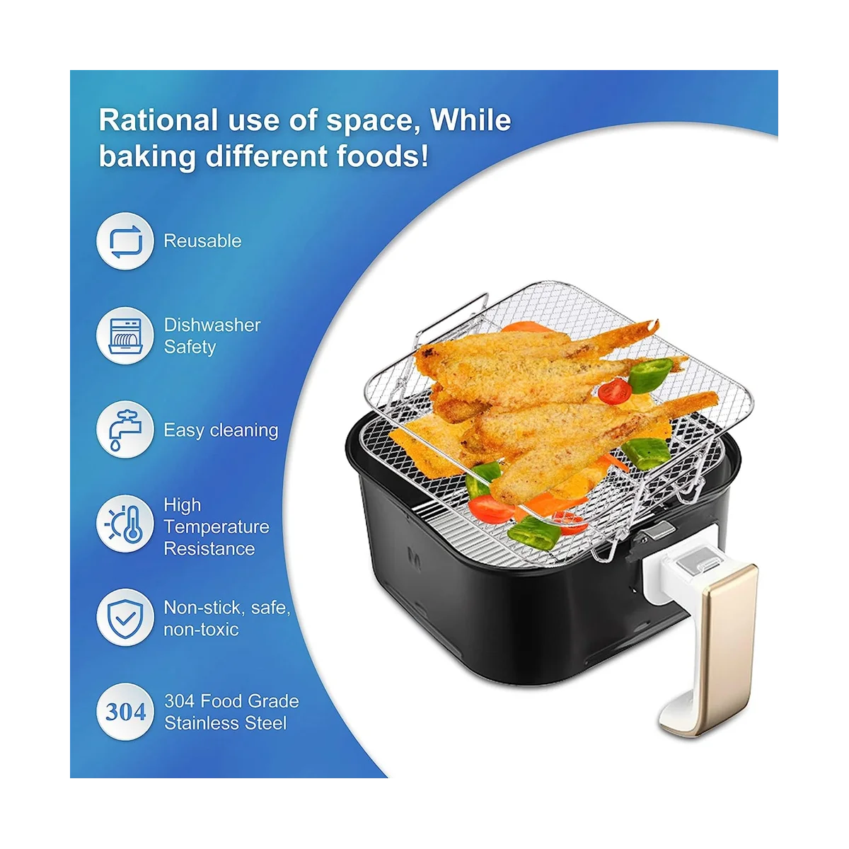 Air Fryer Rack for Cosori 5.5L Air Fryer 2 Tier Fryer Grill/Shelf/Dehydrator Rack Square Air Accessories air fryer accessories