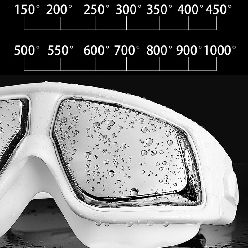 -1.5 To -10.0 Myopia Swim Eyewear Silicone Large Frame Anti Fog Swimming Goggles Custom Different Degree For Left Right Eyes 5