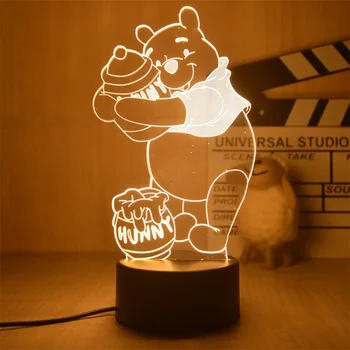 디즈니 푸우 베어 3D 따뜻한 흰색 단색 눈 보호 야간 조명 책상 쓰기 램프 장식, 어린이 생일 선물