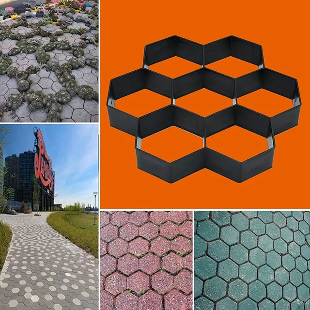 2 Pack Hatszögletes Járda Penész, Terasz Burkolat Penész Újrafelhasználható Sétánykészítő A Barkácskerti Beton Úthoz - Image 4