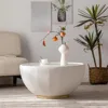 29.53" Round Coffee Table, Modern Coffee Table with Decorative Vertical Texture, 29.53 inch Bowl White Coffee Table Center Table 2