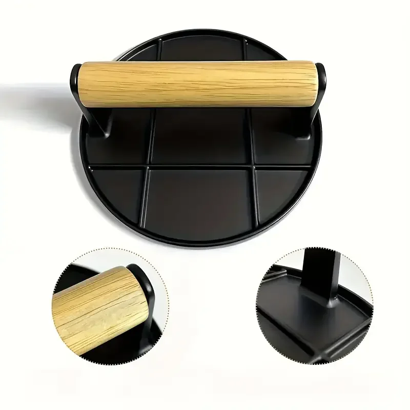 1 piece, wooden handle, cast iron hamburger press, durable outdoor cooking tools, perfect for barbecues and picnics