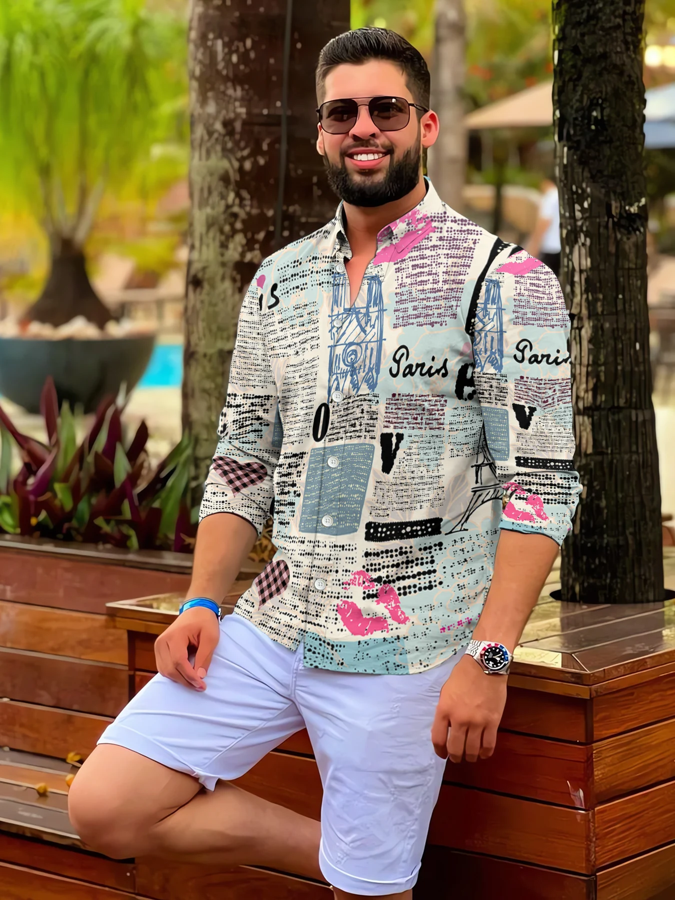 

HX Fashion Men Shirts Retro Newspaper Love 3D Printed Shirt for Men Long Sleeve Lapel Button Tops Valentine Gifts Dropshipping