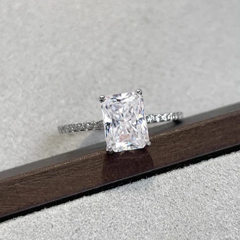 1/2/3/4CT Radiant Cut Moissanite Engagement Ring GRA Certified 925 Sterling Silver Halo Diamond Wedding Bands for Women Jewelry 2