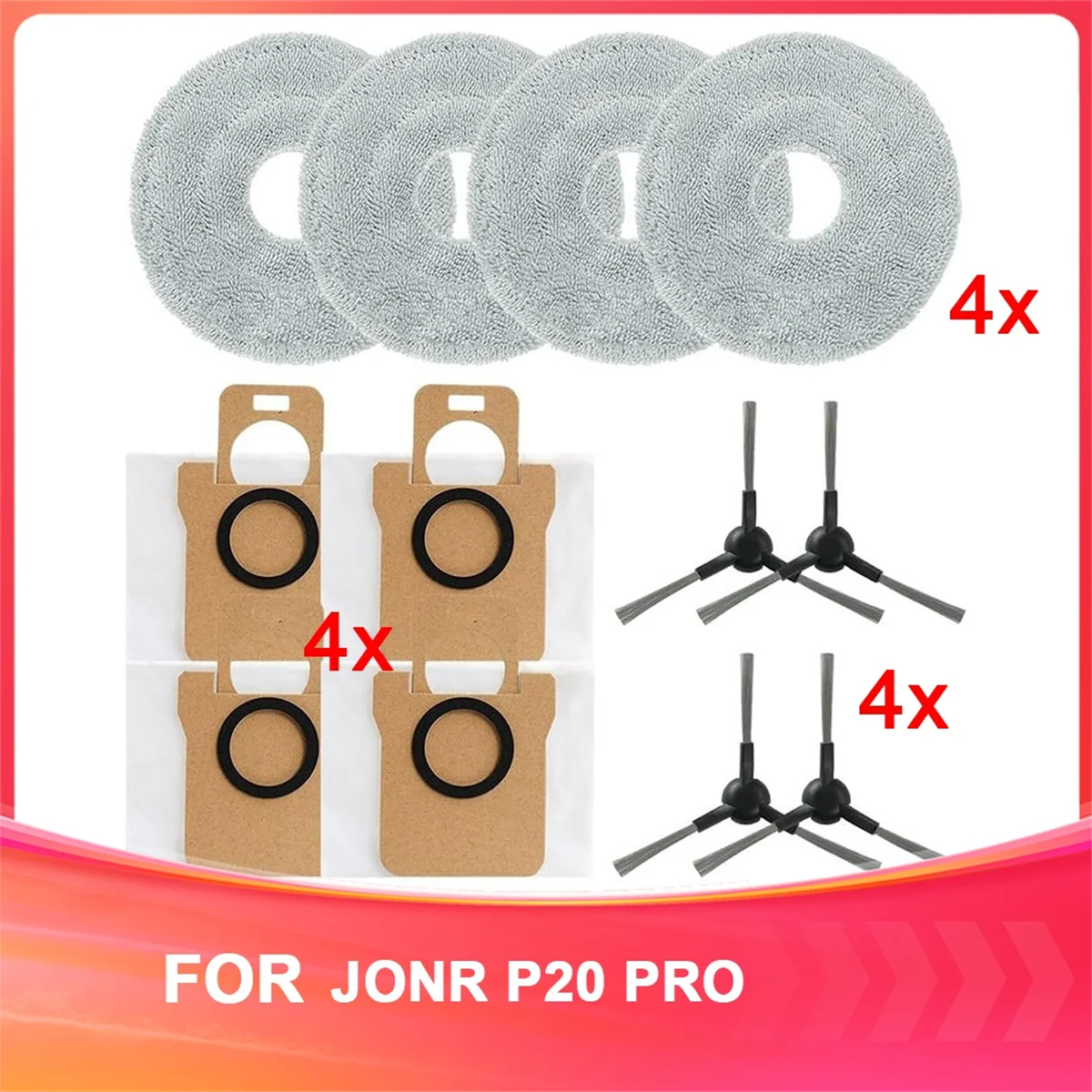 Replacement Accessory Kit for JONR for P20 PRO Robot Vacuum Cleaner - Wipes, Dust Bags, Side Brushes