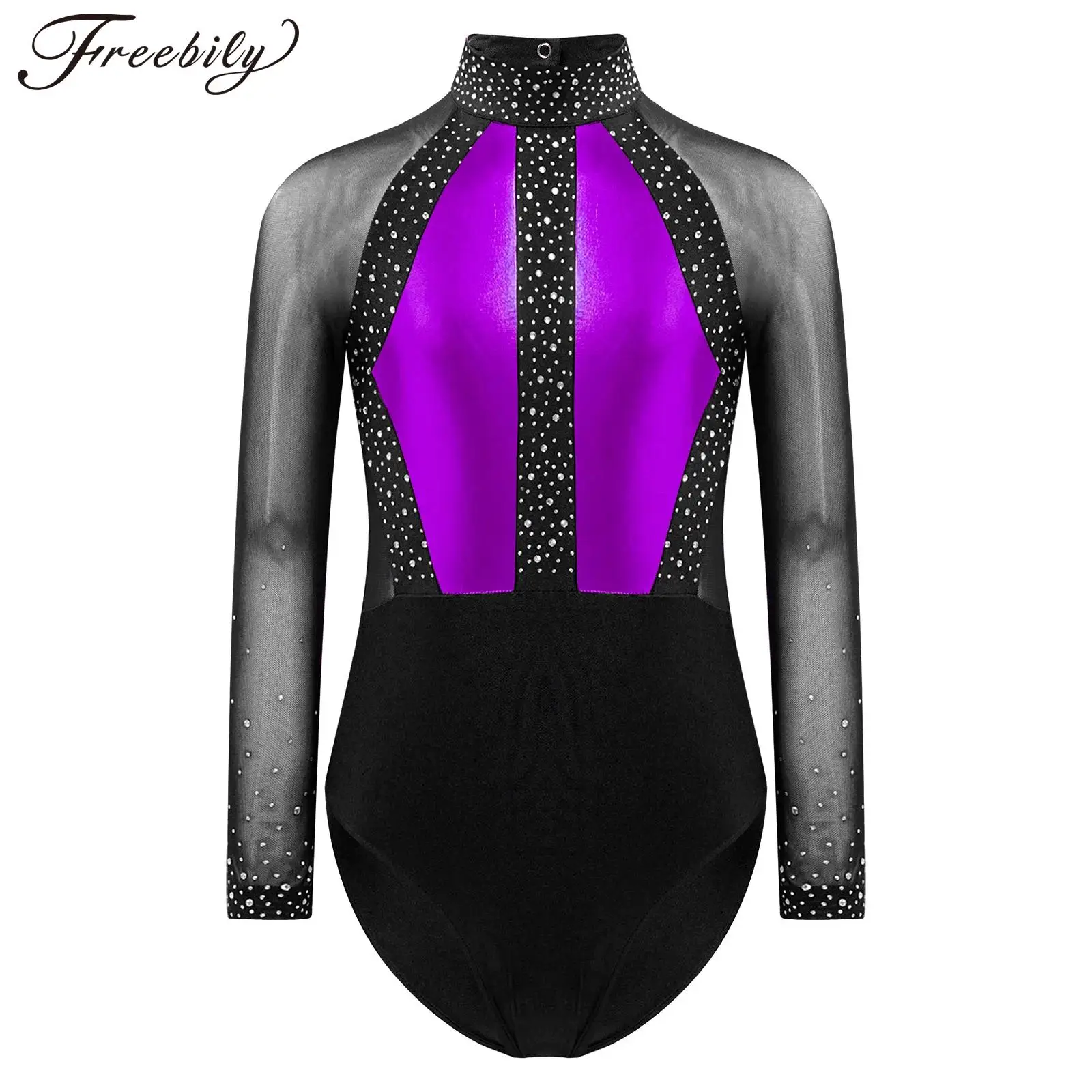 

Детский комбинезон для фигурного катания, танцевальный костюм для балета, художественной гимнастики, акробатики, блестящий женский комбинезон с сеткой