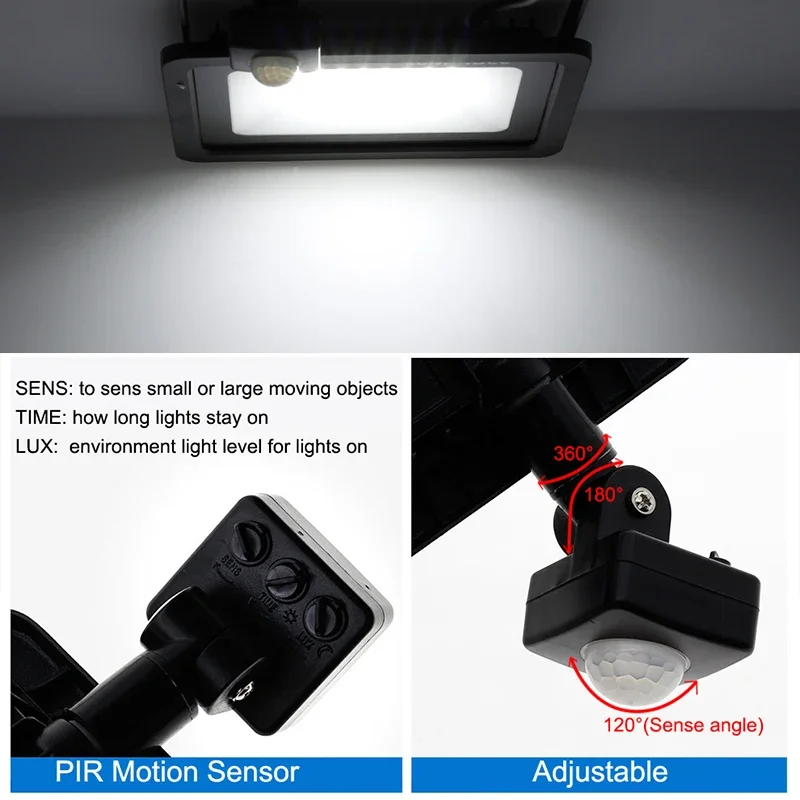 LED PIR 모션 센서 투광 조명, 야외 벽 조명, 백색 조명, 100W, 50W, 30W, 20W, 10W, IP66 방수, 정원용 LED 스포트라이트