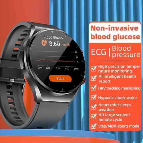 HYTRON 남성용 비침습성 혈당 ECG + PPG 스마트 워치, 심박수 혈중 산소 건강 스마트워치, IP67 방수 스포츠, 2023 신제품 4