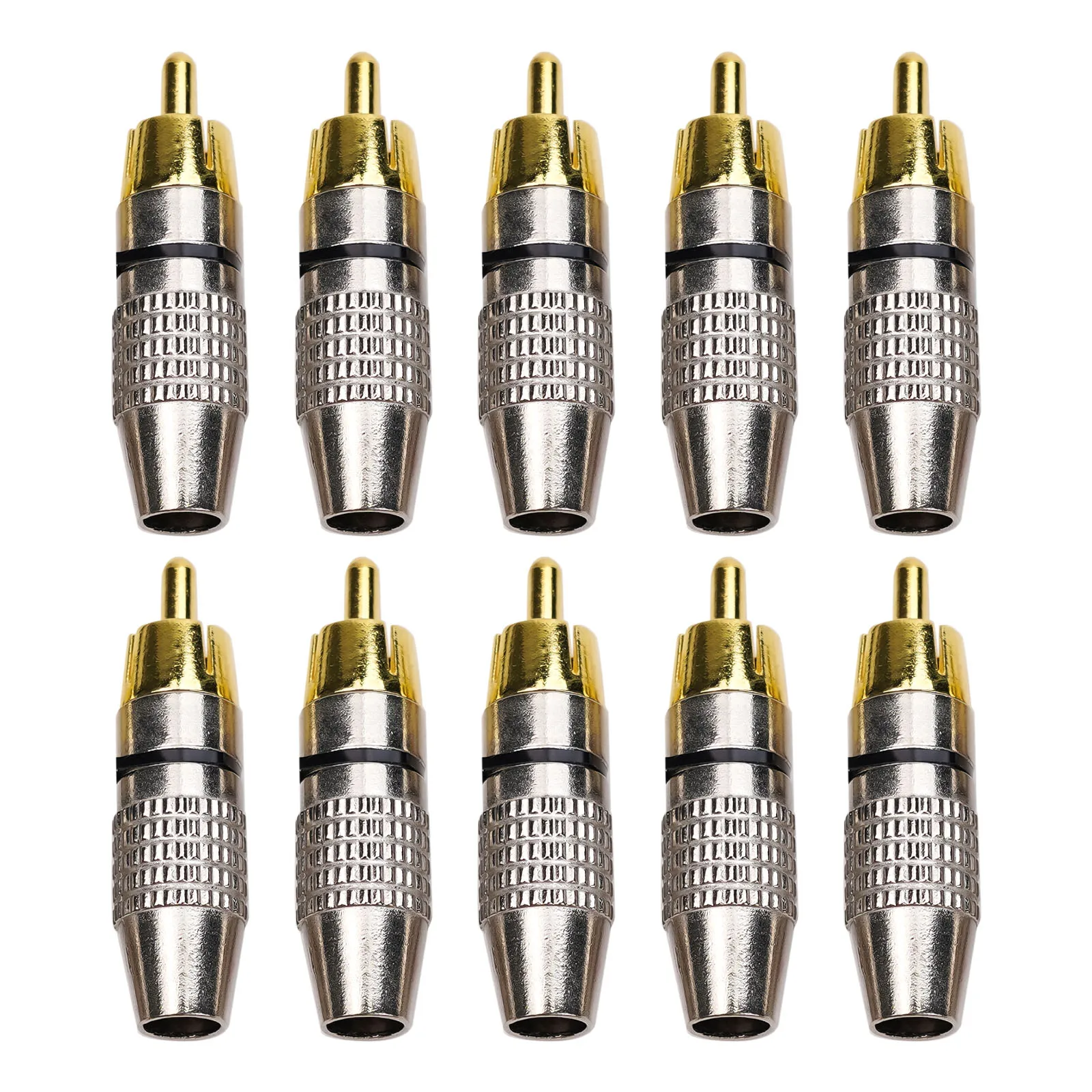 

10pcs 42 * 11mm Gold Plated Soldering Audio Video RCA Male Plug Adapter Connector Part Kit Universal RCA Male Plug Adapter