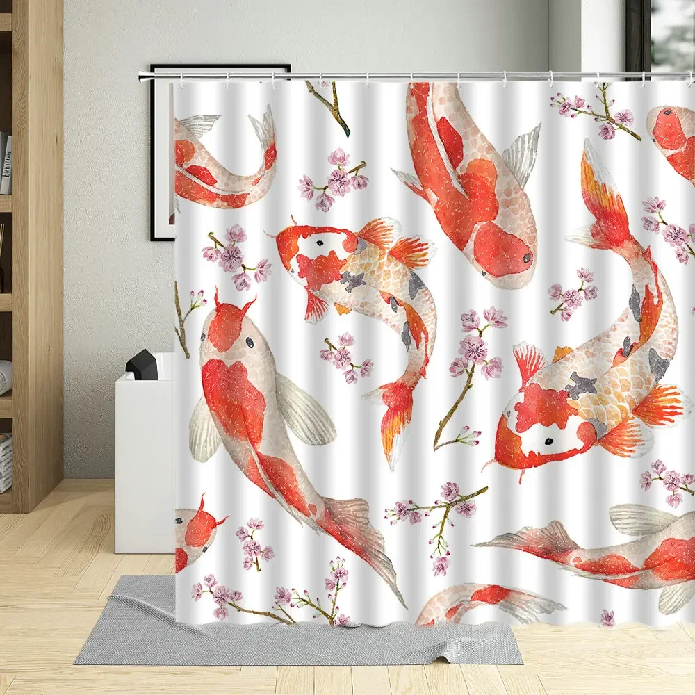 

Seabed Animal Graffiti Shower Curtain Carp Jellyfish Sea Turtle Rabbit Water Grass Bathroom With Hook Waterproof Washable