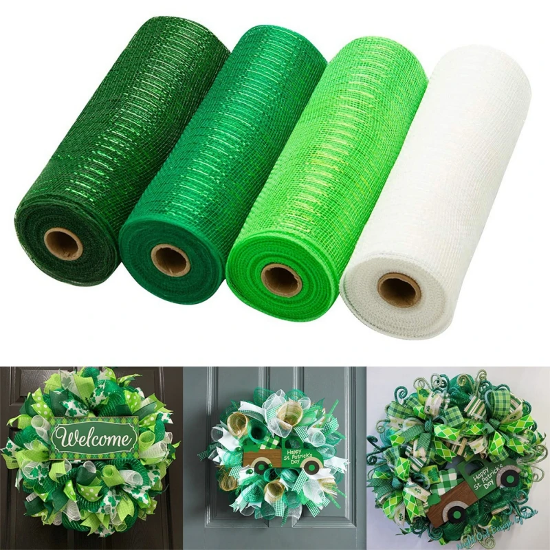 4 Rolls Deco Mesh Ribbon for Wreaths, 30 Ft Long 10 Inch Wide Wreath Making  Supplies Crafts for Easter Patrick's Day 4th of July Independence Day Fall