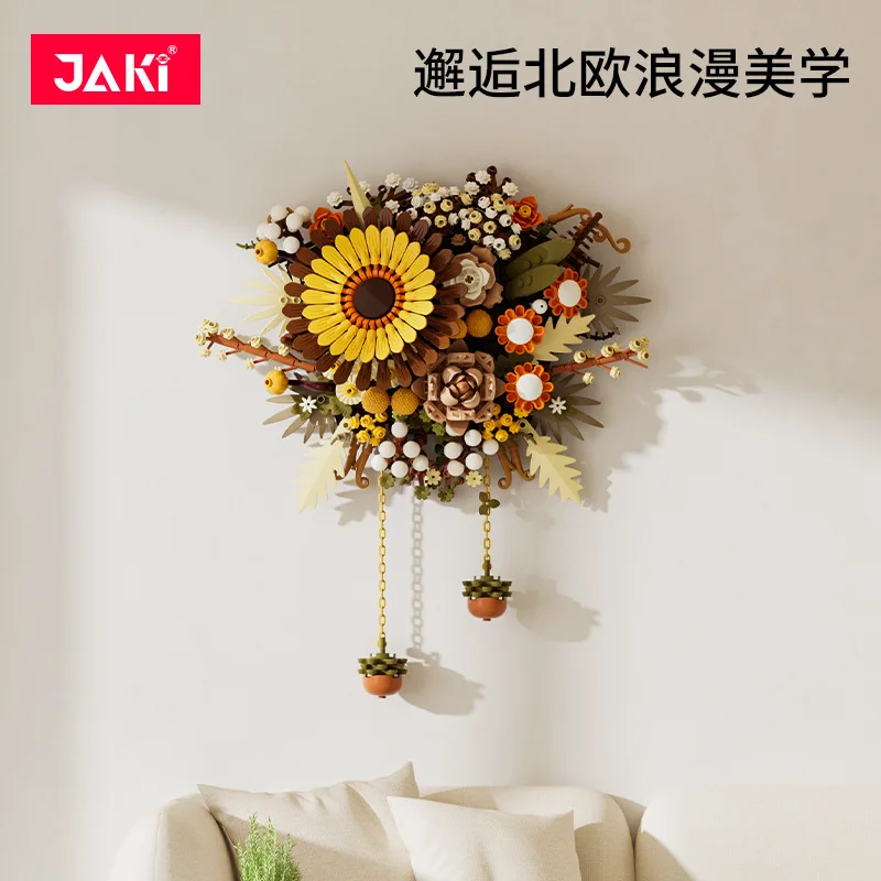 JAKI 유럽 및 미국 스타일 아트 시뮬레이션 꽃, 거실 걸이 벽 꽃 장식, 소녀 빌딩 블록 장난감