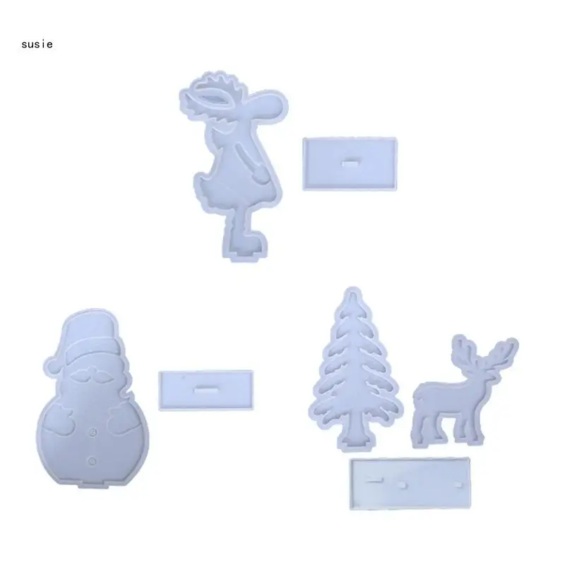 

X7YA 1 Set Christmas Ornaments Epoxy Resin Mold DIY Decorations Silicone Mould Handmade Xmas Elk/Snowman/Deer Tree Mould