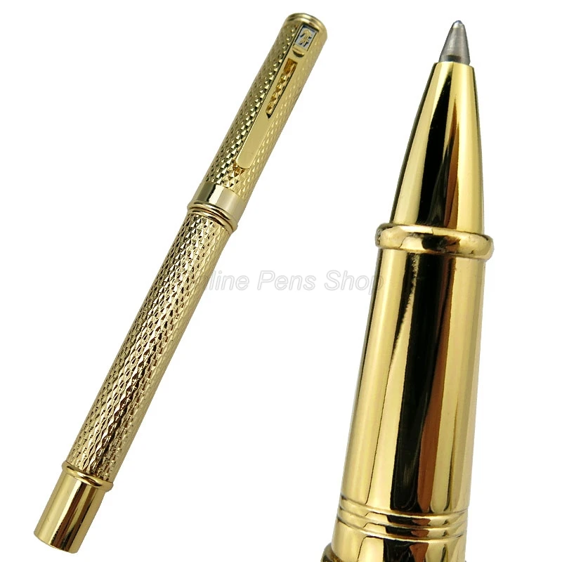 Crocodile 218 Brilliant Golden Mesh Metal Barrel Roller Ball Pen Refillable Professional Office Stationery Writing Accessory