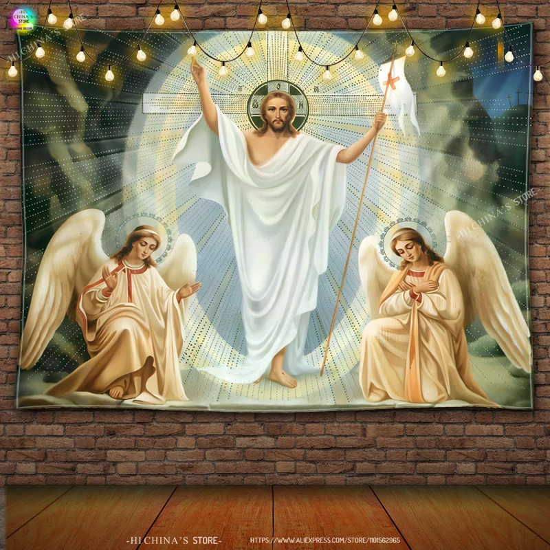 Wiederbelebung Ostern Wandbehang Wandteppich Decke Schlafzimmer Wohnzimmer Dekor weise Männer böhmischen Christus Jesus Engel Wohnkultur – Detail 2