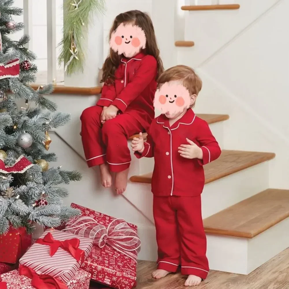 thumbnail image 5 of Conjunto de ropa familiar navideña para padres e hijos, pijamas de seda de imitación de satén de color rojo sólido de otoño, conjuntos a juego para madre e hijo 2023, 5 of 5
