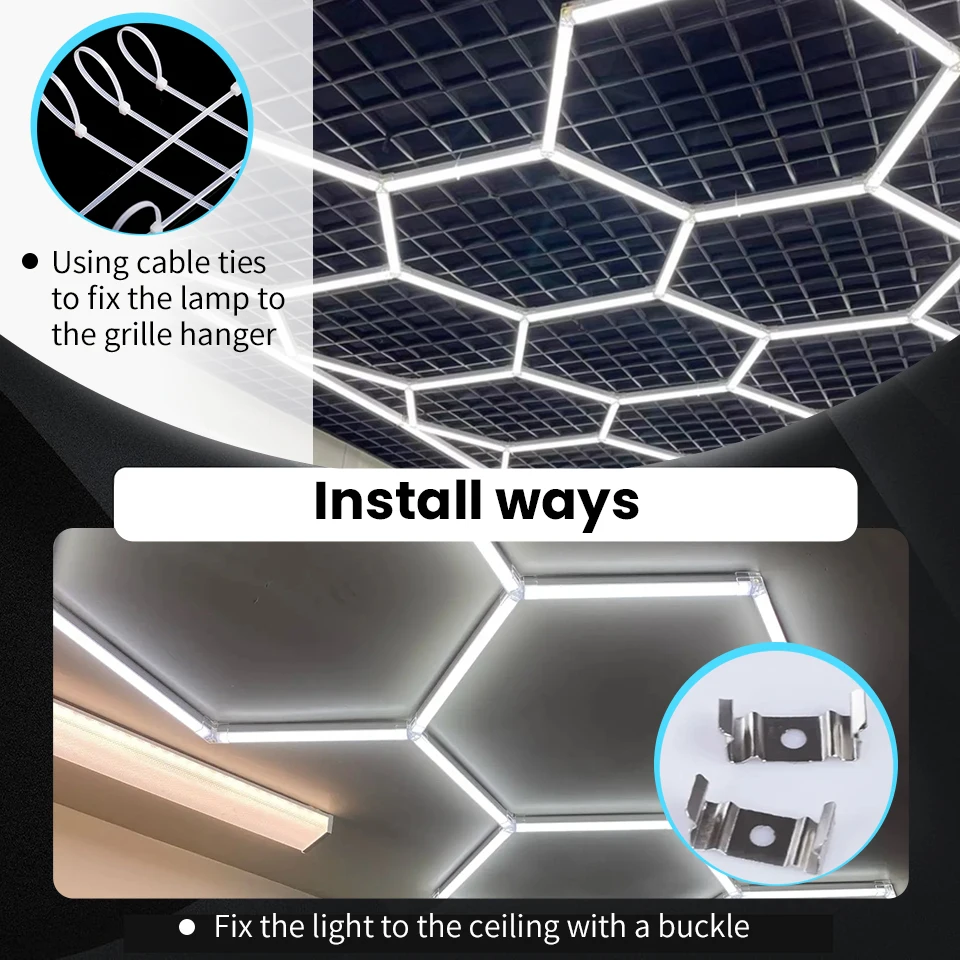 Hexagon LED lighting for DIY Garage Barbecue Shop Barbershop Gym Bar Car Showroom 4S Workshop Ceiling Light Honeycomb Tube