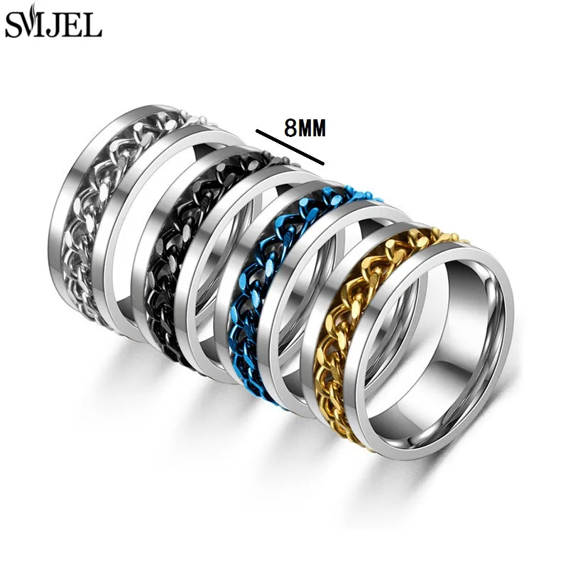 Fidget Spinner Ring Titanium Stainless Steel Anxiety Ring Rotatable Spinner Rings Man Women Anti Stress Spinner Chain Punk Fidget Ring Rock Gift