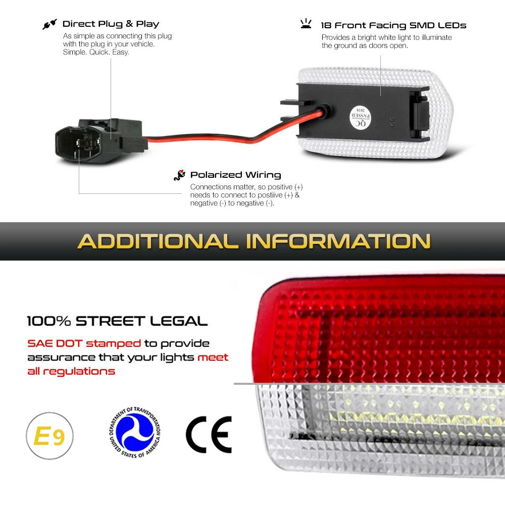 2Pc LED Door Courtesy Interior Light
