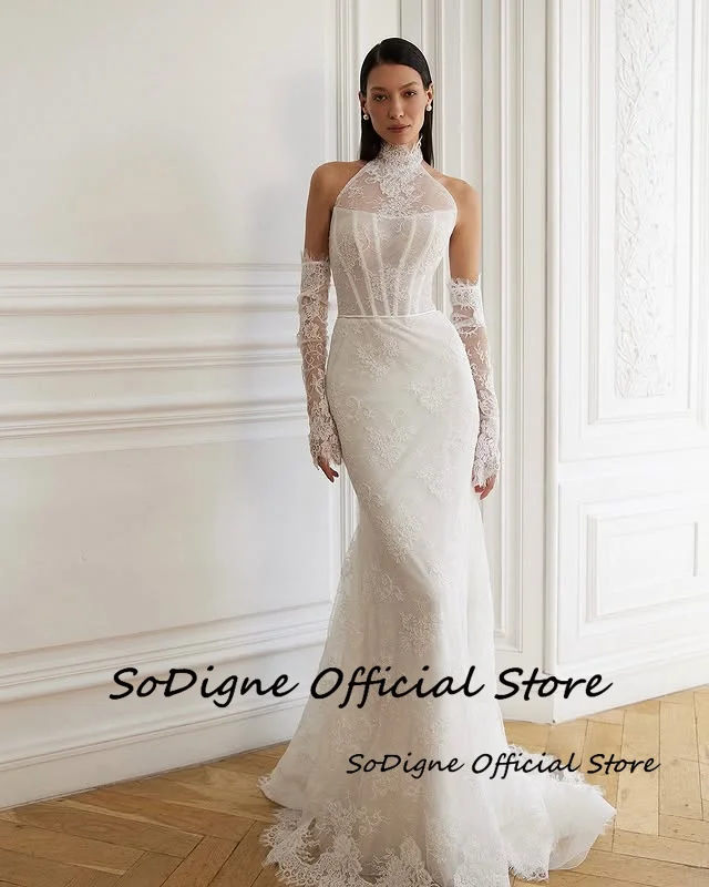 SoDigne Mermaid Lace Bride Dresses Sleeveless Detachable Sleeves Wedding Dress Long Bridal Gowns Robe De Mairee Customized 11 S837e71f420ec453f81fa6c4e2b67ca73v