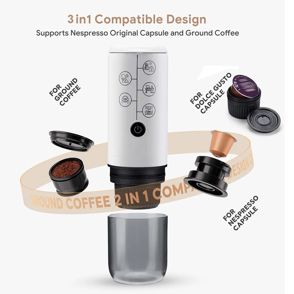 Outdoor Electric Portable Espresso Coffee Machine for Camping Hiking Travel Car fit Nespresso Dolce Gusto Pod Coffee Ground 4