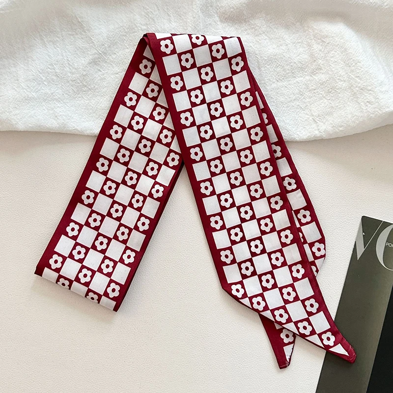 2025 neue Luxus Marke Schal Rot Streifen Druck Frauen Schal Tasche Haar Dünne Seide Schals Dame Foulard Halstuch Stirnband – Detail 7