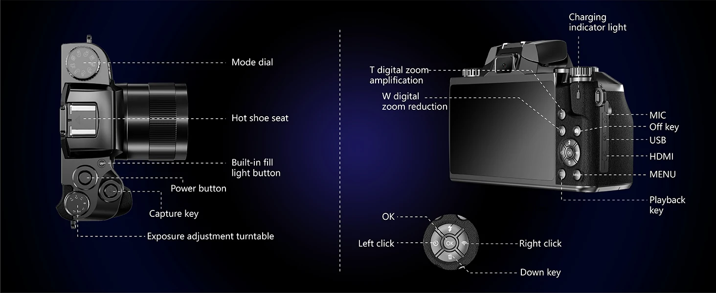 4K Digital Cameras for Photography 18X Digital Zoom DSLR Vlogging Cameras 64MP WiFi Livestream Webcam Video Camcorder with Flash